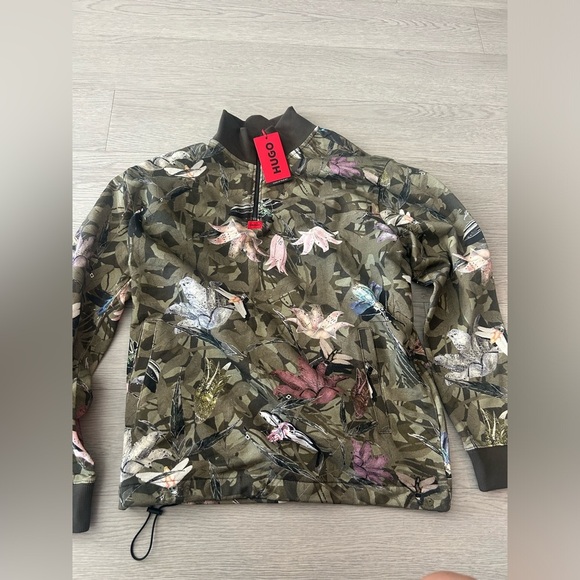 Hugo Boss Mens Dloral Floral Quarter Zip Pullover Jacker Size L - Picture 2 of 4